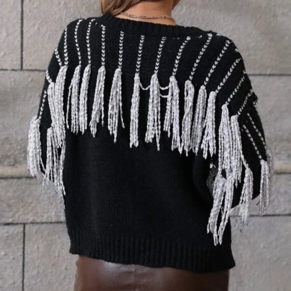 Fringe Detailed Knit Sweater top Black - Picture 2 of 6
